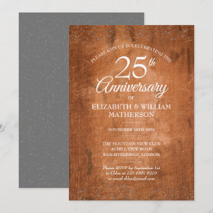 Invitation 25e Anniversaire Bois Rustique Bohème Poussière d'