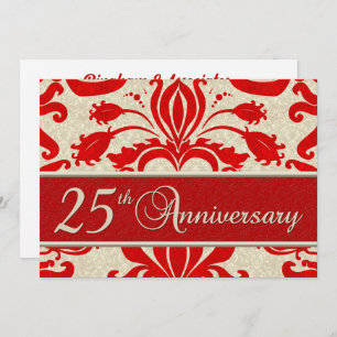 Invitation 25e anniversaire Business Red Damask