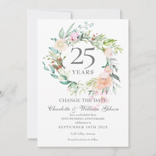 Invitation 25e anniversaire Changer la date Floral Rose (Devant)