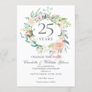 Invitation 25e anniversaire Changer la date Floral Rose