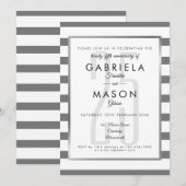 Invitation 25e Anniversaire Classique Rayure Art Déco Argenté (Devant / Derrière)