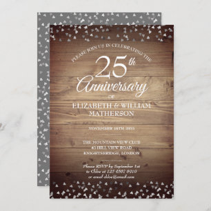 Invitation 25e anniversaire Coeurs d'argent Boho rustique Boi