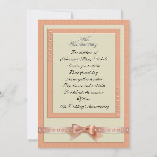 Invitation 25e anniversaire couleurs pêche et crèm (Devant)