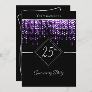 Invitation 25e anniversaire d'argent avec des vedettes violet