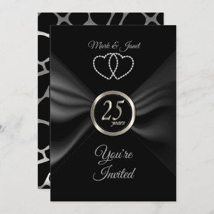 Invitation 25e anniversaire d'argent avec le ruban BlacK
