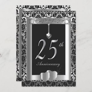 Invitation 25e anniversaire d'argent et de Mariage noir DO-I