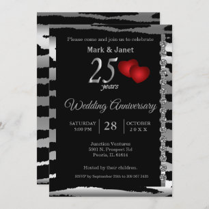 Invitation 25e anniversaire d'argent - Motif zèbre - Amour