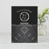 Invitation 25e anniversaire d'argent sur fond noir (Debout devant)