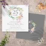 Invitation 25e anniversaire de l'argent Garland Rose de verdu<br><div class="desc">Doté d'une délicate guirlande rose fleurie à l'aquarelle,  cette invitation à l'anniversaire du 25e mariage botanique chic peut être personnalisée avec vos informations spéciales anniversaire argent. Au verso,  une guirlande fleurie assortie encadre vos dates d'anniversaire dans un élégant texte blanc sur un arrière - plan argenté. Conçu par Thisisnotme©</div>