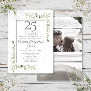 Invitation 25e anniversaire de l'argent Mariage photo vert