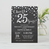 Invitation 25e Anniversaire de Mariage Ardoise Noir Argent (Debout devant)