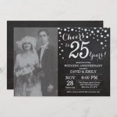 Invitation 25e Anniversaire de Mariage Ardoise Noir Argent (Devant / Derrière)