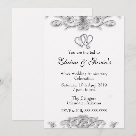 Invitation 25e anniversaire de mariage argent (Devant / Derrière)