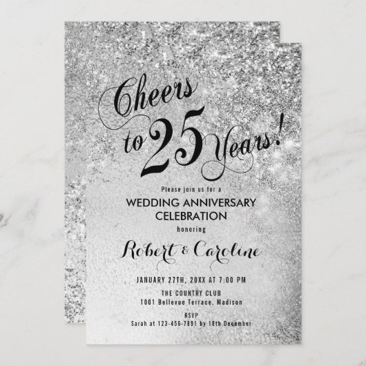 Invitation 25e Anniversaire de Mariage Argent (Devant / Derrière)