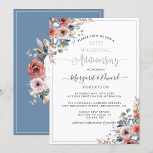 Invitation 25e anniversaire de mariage, Argent Bleu Fardé Flo