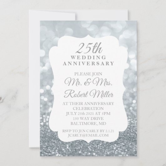 Invitation - 25e anniversaire de mariage Argent br (Devant)