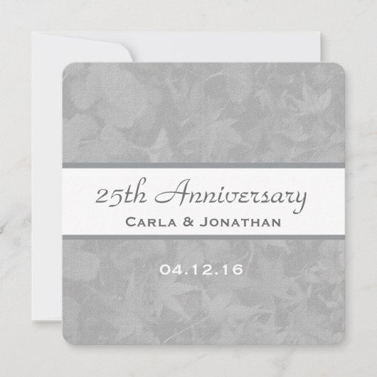 Invitation 25e Anniversaire de Mariage Argent Feuilles Silenc (Devant)