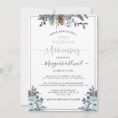 Invitation 25e Anniversaire de Mariage, Argent, Floral Bleu N (Devant)