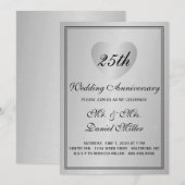 Invitation 25e Anniversaire de Mariage Argent Glamour Cœur (Devant / Derrière)