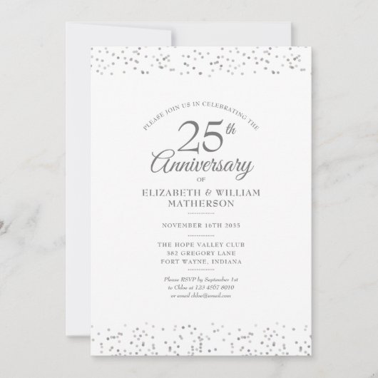Invitation 25e Anniversaire de Mariage Argent Paillettes en F (Devant)