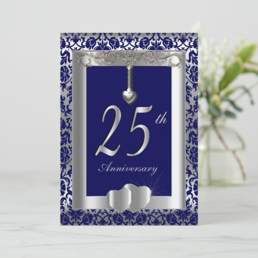 Invitation 25e Anniversaire de Mariage Argent | Texte DIY (Debout devant)