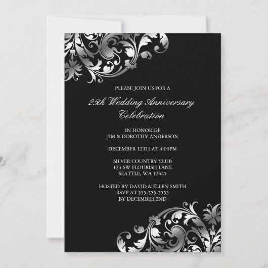 Invitation 25e Anniversaire de Mariage Argent Tourbillon Flou (Devant)