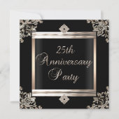 Invitation 25e Anniversaire de Mariage Art Déco Noir Argent (Devant)