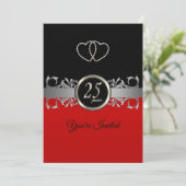 Invitation 25e anniversaire de mariage avec du rouge - Motif (Debout devant)