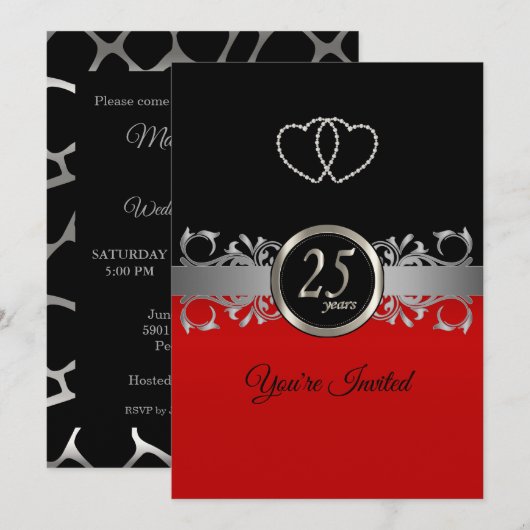 Invitation 25e anniversaire de mariage avec du rouge - Motif (Devant / Derrière)