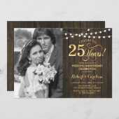 Invitation 25e anniversaire de mariage avec photo - Bois rust (Devant / Derrière)