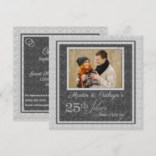 Invitation 25e anniversaire de mariage avec photo en damas