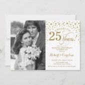 Invitation 25e anniversaire de mariage avec photo - Or Blanc (Devant)