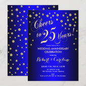 Invitation 25e anniversaire de mariage - Bleu Royal & Or (Devant / Derrière)
