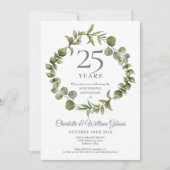 Invitation 25e Anniversaire de Mariage Bois Élégant avec Feui (Devant)