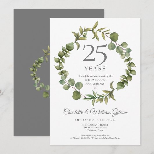 Invitation 25e Anniversaire de Mariage Bois Élégant avec Feui (Devant / Derrière)