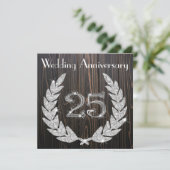Invitation 25e anniversaire de mariage | Bois foncé rustique  (Debout devant)