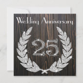 Invitation 25e anniversaire de mariage | Bois foncé rustique  (Devant)