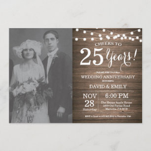 Invitation 25e anniversaire de mariage Bois rustique