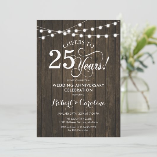 Invitation 25e anniversaire de mariage - Bois rustique (Debout devant)
