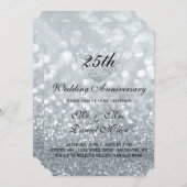 Invitation 25e Anniversaire de Mariage Cœur Pailleté Argent (Devant / Derrière)