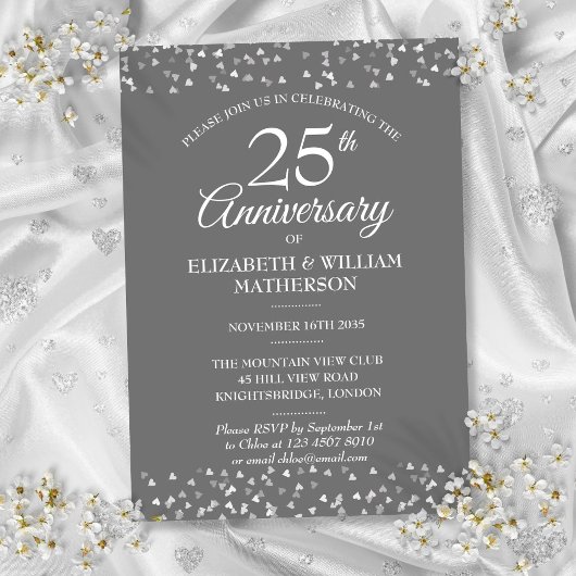 Invitation 25e Anniversaire de Mariage Cœurs en Argent Confet