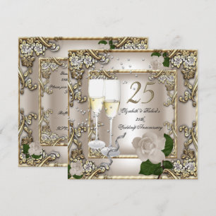 Invitation 25e Anniversaire de Mariage Crème Or Rose Argent