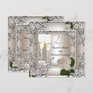 Invitation 25e Anniversaire de Mariage Crème Rose Argent