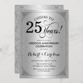 Invitation 25e anniversaire de mariage - Damassé noir argenté (Devant / Derrière)