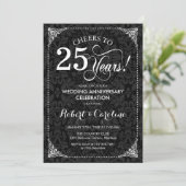 Invitation 25e Anniversaire de Mariage - Damassé Noir Blanc (Debout devant)