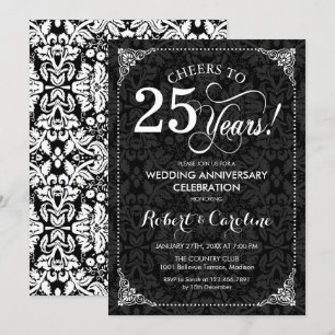 Invitation 25e anniversaire de mariage - Damassé noir et blan