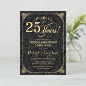 Invitation 25e Anniversaire de Mariage - Damassé Noir Or (Debout devant)