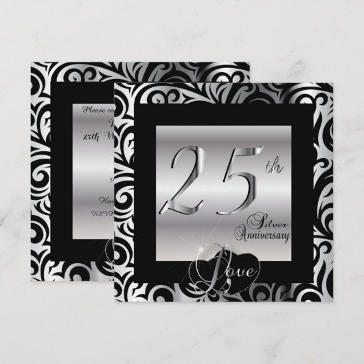 Invitation 25e anniversaire de mariage d'argent (Devant / Derrière)
