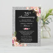 Invitation 25e anniversaire de mariage de mariage floral élég (Debout devant)