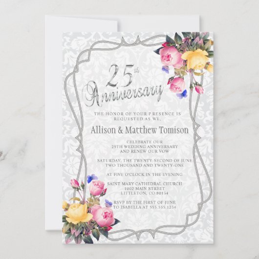 Invitation 25e Anniversaire de Mariage de Silver Spring | Bri (Devant)